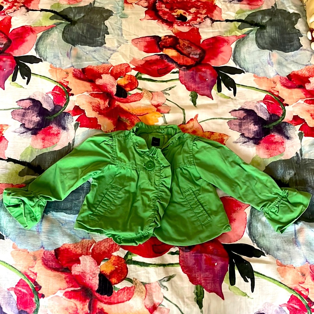 Baby Gap girl toddler blazer collar, puff sleeves 1 button pockets green 4 years